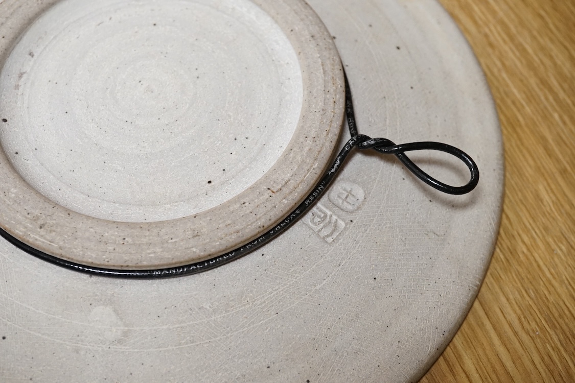A group of five pieces of Studio pottery, some with impressed signatures to include a hexagonal jar and dishes, largest 25cm high
